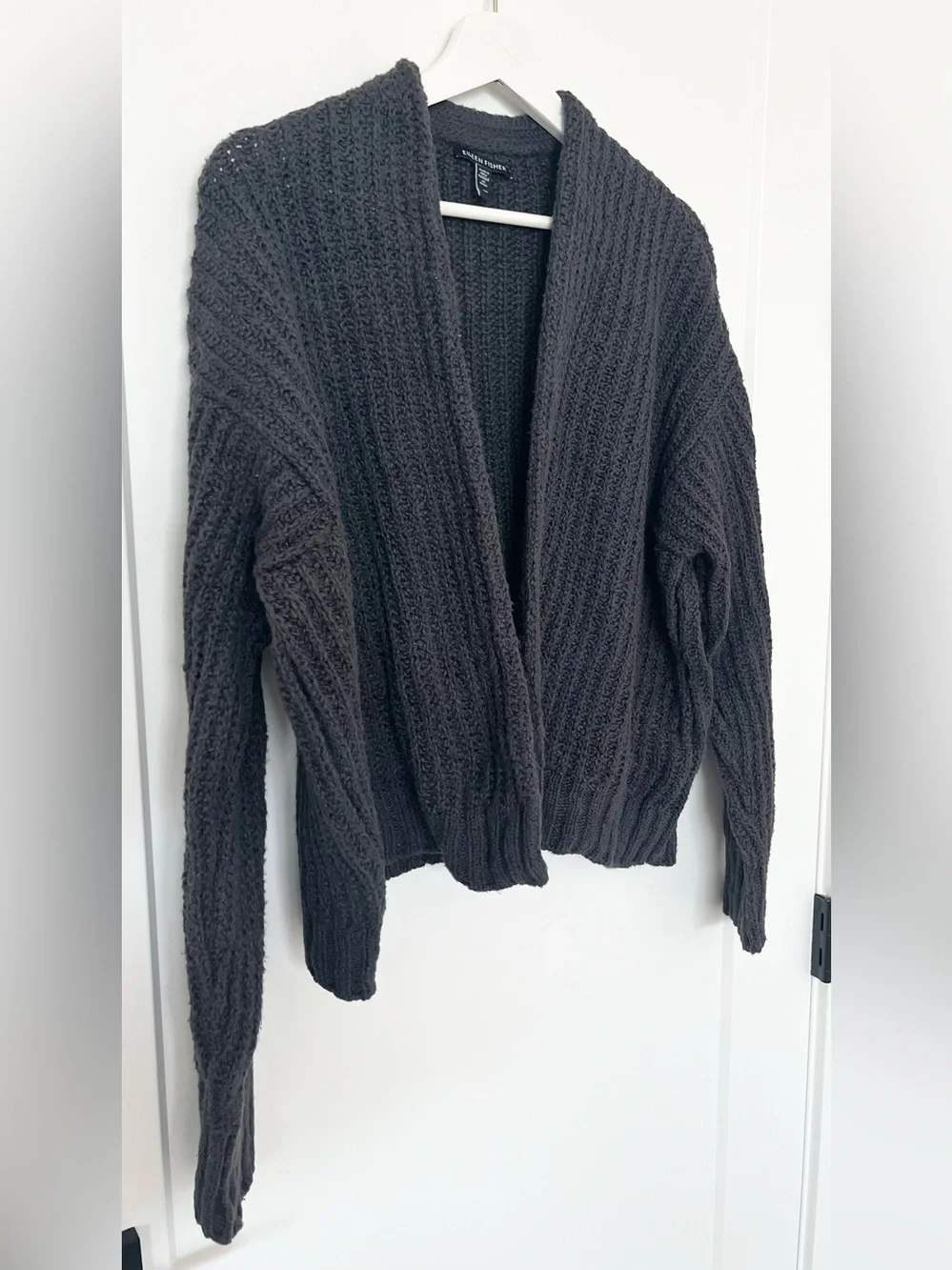 Eileen Fisher Ribbed Knit Cardigan Sweater Dark Gray Women’s Size S - Picture 2 of 8